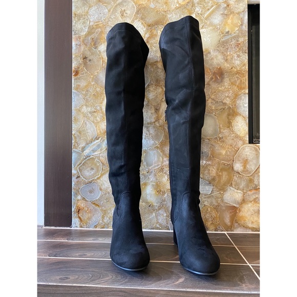 Back Lace Up Mid Faux suede Block Heel Over The Knee Thigh High Boot round toe - Picture 9 of 16